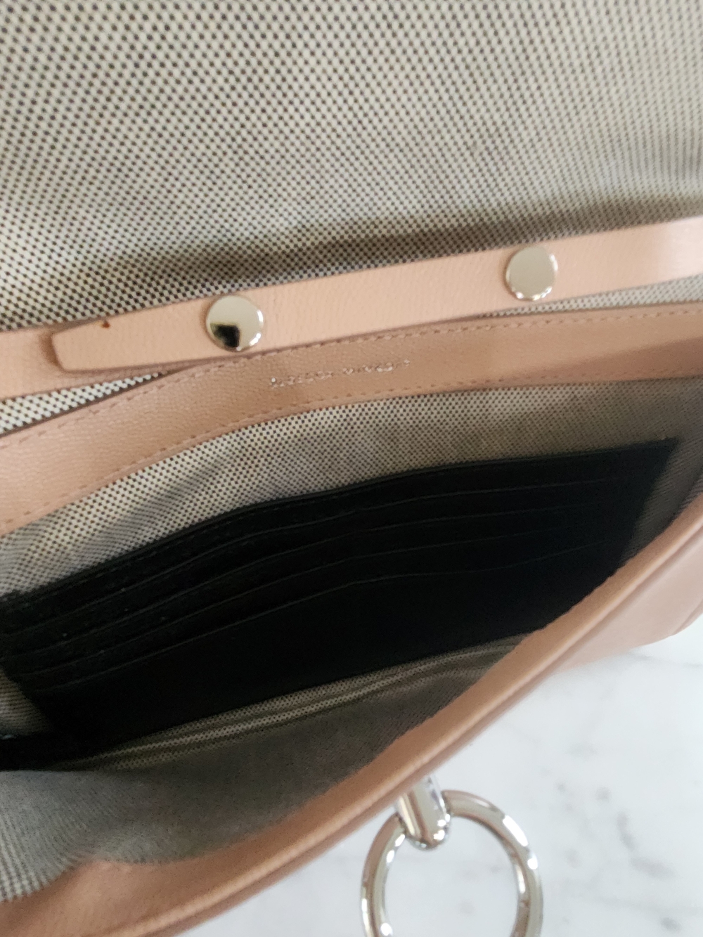 Rebecca Minkoff Blush Tan Leather Shoulder Bag with Silver Ring Hardware - Picture 4 of 4